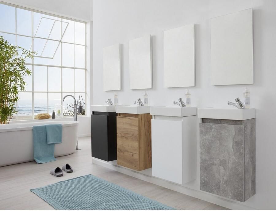 Welltime Badkamerserie Oslo 2-teilig Wastafelonderkast met wasbak en spiegel breedte 40 cm gastenwastafel (complete set 3 stuks) - Foto 3