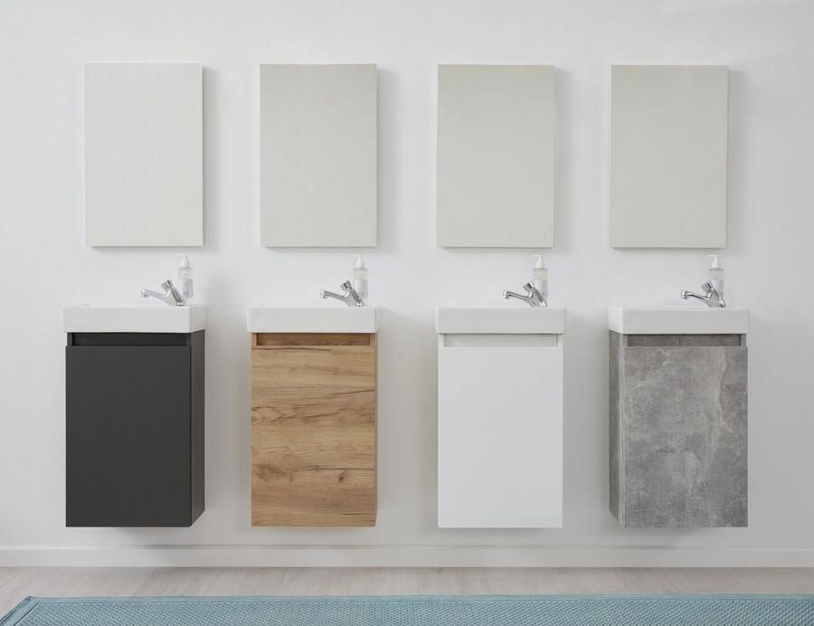 Welltime Badkamerserie Oslo 2-teilig Wastafelonderkast met wasbak en spiegel breedte 40 cm gastenwastafel (complete set 3 stuks) - Foto 2