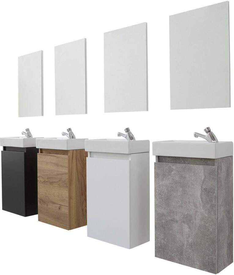 Welltime Badkamerserie Oslo 2-teilig Wastafelonderkast met wasbak en spiegel breedte 40 cm gastenwastafel (complete set 3 stuks)