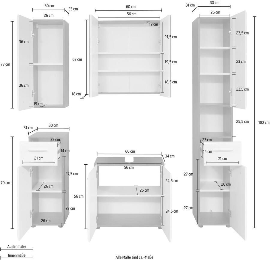 Welltime Badkamerserie Sovana Badkamermeubels met hoogglanzende fronten en chroomglanzende handgrepen (set 5-delig) - Foto 2