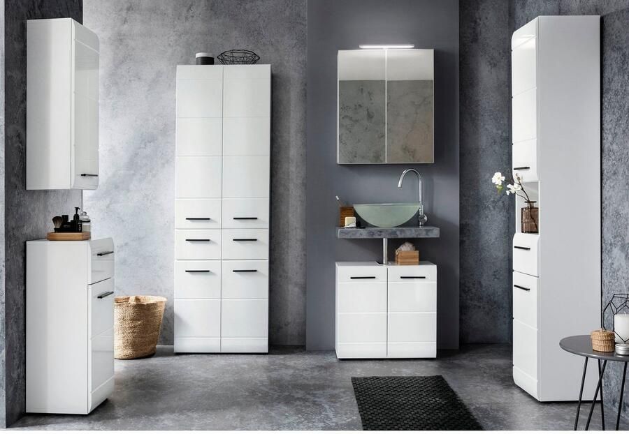 Welltime Badkamerserie Sovana Badkamermeubels met hoogglanzende fronten inclusief opbouwverlichting (set 5-delig) - Foto 12