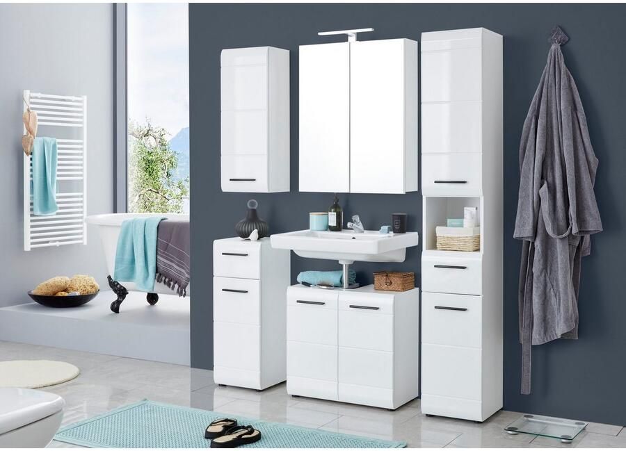 Welltime Badkamerserie Sovana Badkamermeubels met hoogglanzende fronten inclusief opbouwverlichting (set 5-delig) - Foto 10