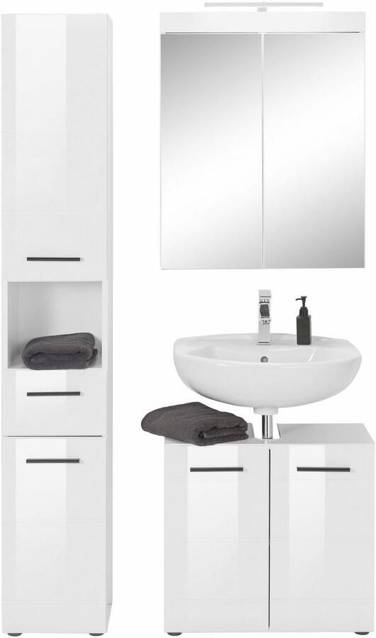 Welltime Badkamerserie Sovana Badkamermeubels Spiegel met verlichting hoge kast en wastafel (set 3-delig) - Foto 12