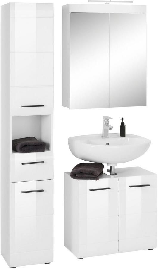 Welltime Badkamerserie Sovana Badkamermeubels Spiegel met verlichting hoge kast en wastafel (set 3-delig) - Foto 13