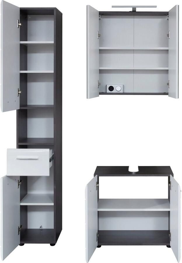 Welltime Badkamerserie Sovana Hoge kast wastafel en spiegelkast met verlichting (set 3-delig) - Foto 3