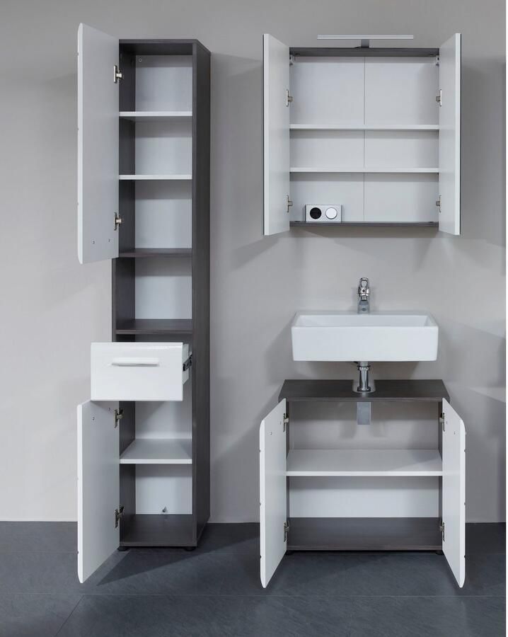 Welltime Badkamerserie Sovana Hoge kast wastafel en spiegelkast met verlichting (set 3-delig) - Foto 2