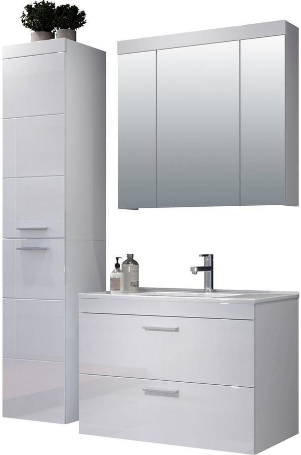Welltime Badkamerset Dormoletto Hangende badkamermeubels met inbouwwastafel in wit hoogglans (4-delig) - Foto 12