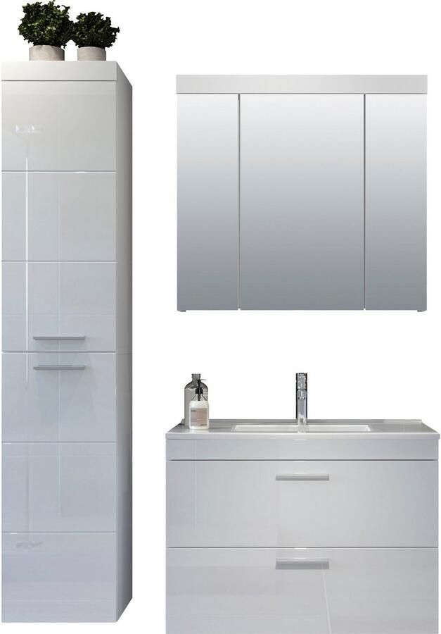 Welltime Badkamerset Dormoletto Hangende badkamermeubels met inbouwwastafel in wit hoogglans (4-delig) - Foto 11
