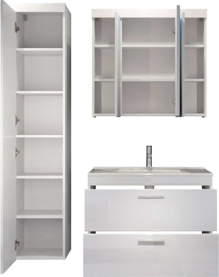 Welltime Badkamerset Dormoletto Hangende badkamermeubels met inbouwwastafel in wit hoogglans (4-delig) - Foto 5