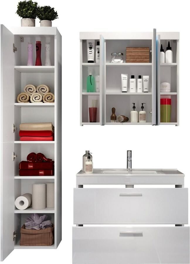 Welltime Badkamerset Dormoletto Hangende badkamermeubels met inbouwwastafel in wit hoogglans (4-delig) - Foto 8