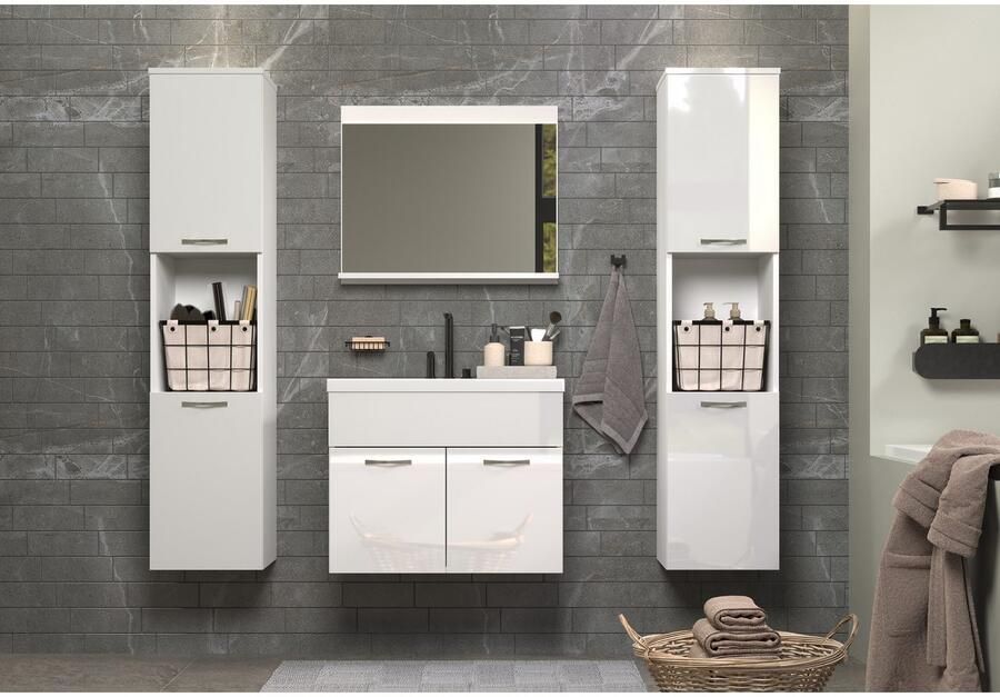 Welltime Badkamerset Kuba Hangkasten wastafel met wastafel en wandspiegel met plank (complete set 4-delig) - Foto 7