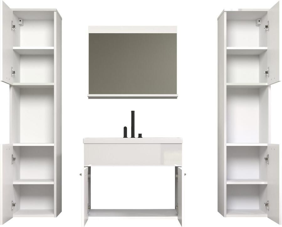 Welltime Badkamerset Kuba Hangkasten wastafel met wastafel en wandspiegel met plank (complete set 4-delig) - Foto 6