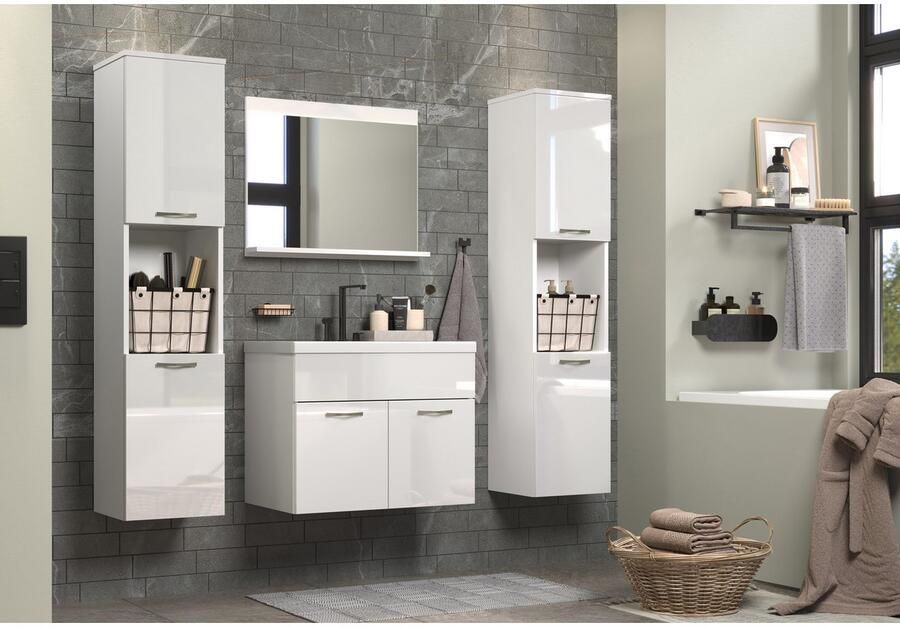 Welltime Badkamerset Kuba Hangkasten wastafel met wastafel en wandspiegel met plank (complete set 4-delig) - Foto 8