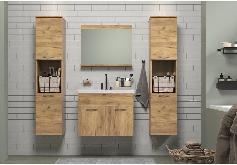 Welltime Badkamerset Kuba Hangkasten wastafel met wastafel en wandspiegel met plank (complete set 4-delig) - Foto 7