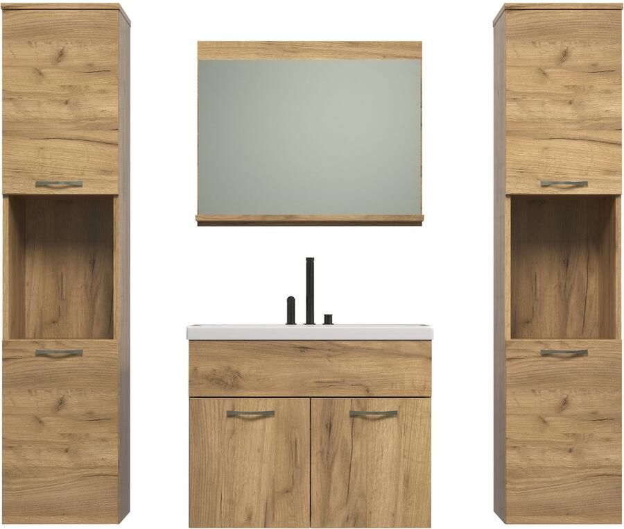 Welltime Badkamerset Kuba Hangkasten wastafel met wastafel en wandspiegel met plank (complete set 4-delig) - Foto 5