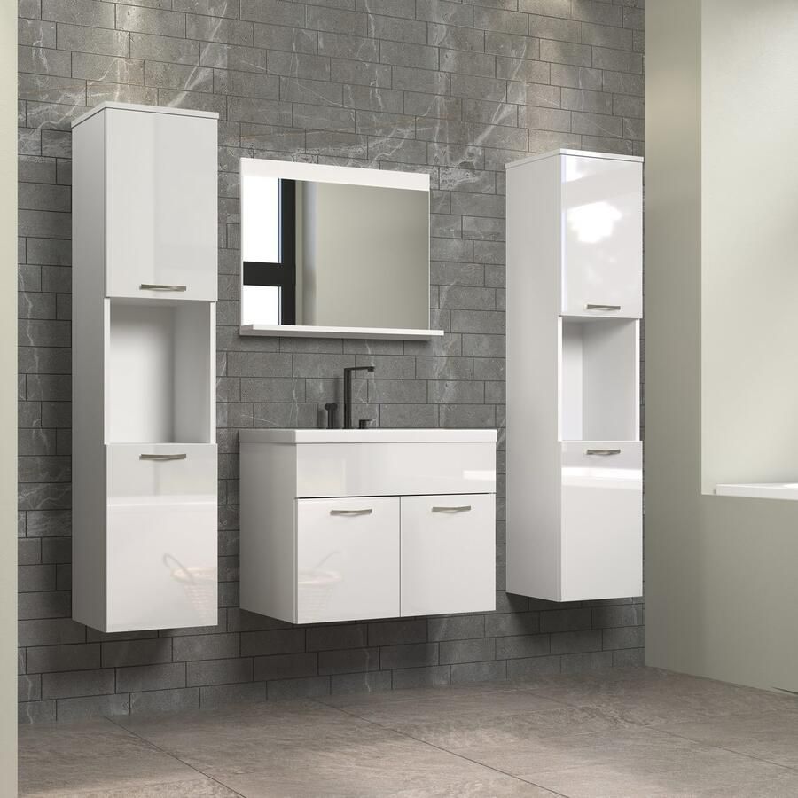 Welltime Badkamerset Kuba Hangkasten wastafel met wastafel en wandspiegel met plank (complete set 4-delig) - Foto 2