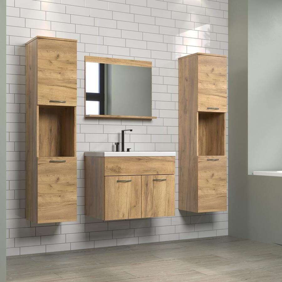 Welltime Badkamerset Kuba Hangkasten wastafel met wastafel en wandspiegel met plank (complete set 4-delig) - Foto 4