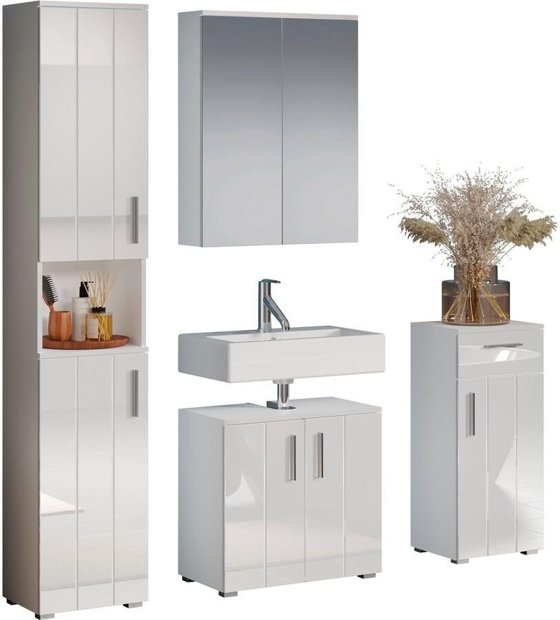 Welltime Badkamerset Praag Badmeubels hoge kast wastafel spiegelkast en onderkast (set 4-delig) - Foto 9