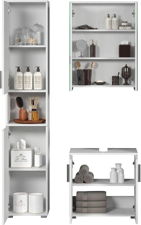 Welltime Badkamerset Praag Hoge kast wastafel en spiegelkast met verticale frezingen (set 3 stuks) - Foto 7