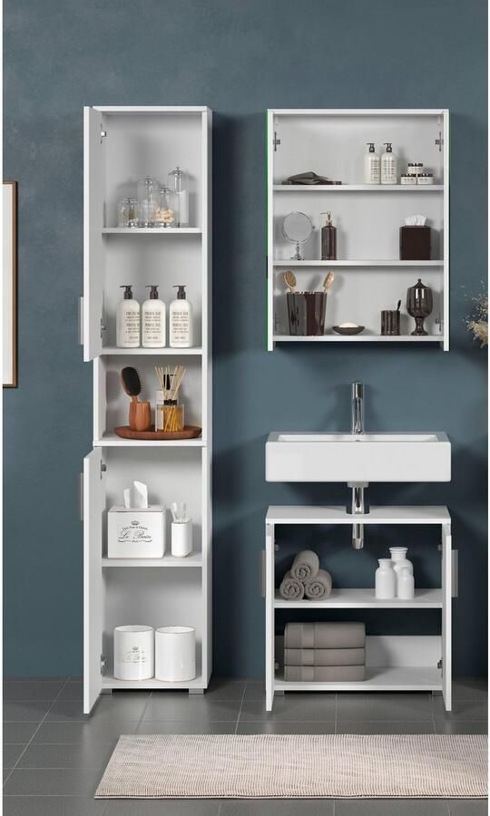 Welltime Badkamerset Praag Hoge kast wastafel en spiegelkast met verticale frezingen (set 3 stuks) - Foto 8