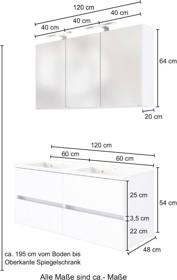 Welltime Badmeubelset Baabe Breedte 120 cm incl. mineraalmarmeren wasbak (set 2 stuks) - Foto 2