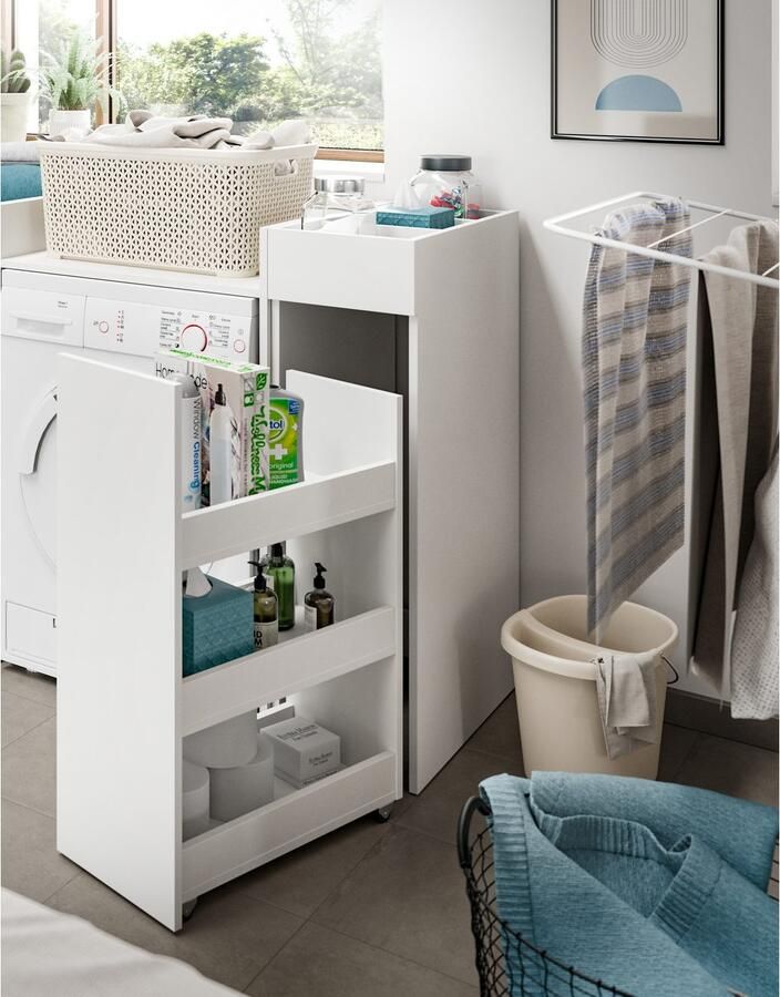 Welltime Badmeubelset Falas 2-delig bestaande uit: badkamerrek & wasmachine ombouwkast Combinatie set badcombinatie badkamer organizer rollenkast ombouwkast (2 stuks) - Foto 3