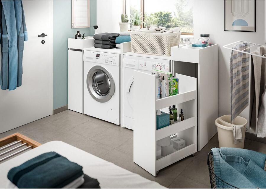 Welltime Badmeubelset Falas 4-delig bestaande uit: 2x badkamerrek & 2x wasmachine ombouwkast Combinatie set badcombinatie badkamer organizer rollenkast ombouwkast (4 stuks)