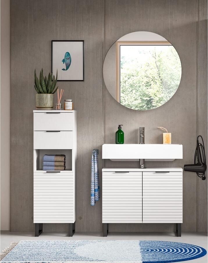 Welltime Badmeubelset Litica breedte 120 cm hoogwaardige groeffrezing metalen slede (3 stuks) - Foto 3