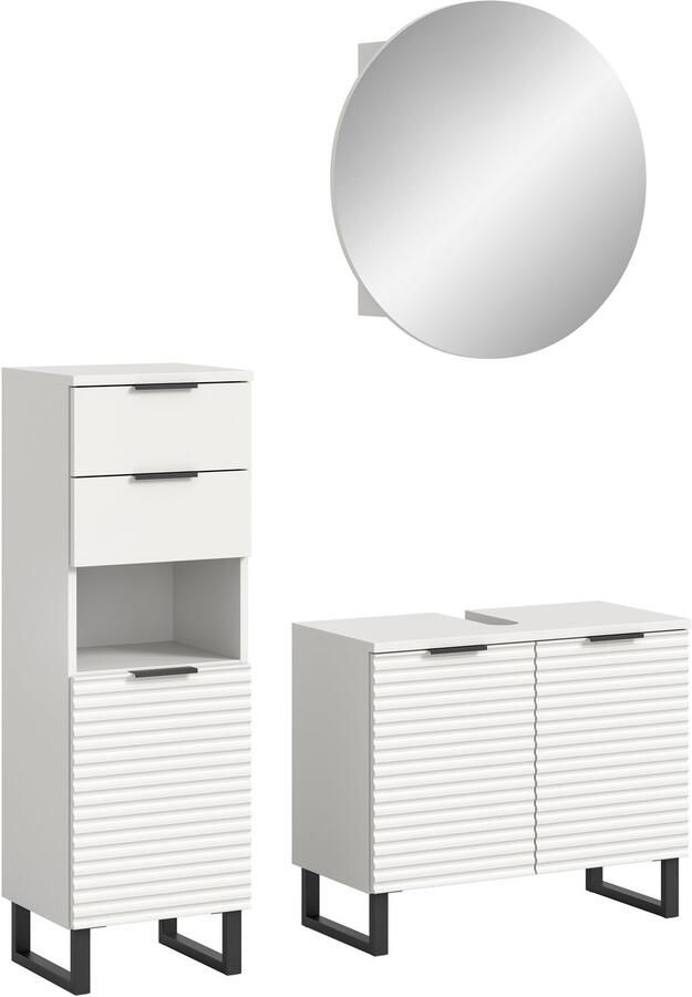 Welltime Badmeubelset Litica breedte 120 cm hoogwaardige groeffrezing metalen slede (3 stuks) - Foto 6