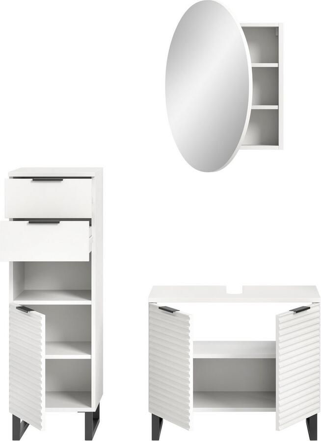 Welltime Badmeubelset Litica breedte 120 cm hoogwaardige groeffrezing metalen slede (3 stuks) - Foto 4