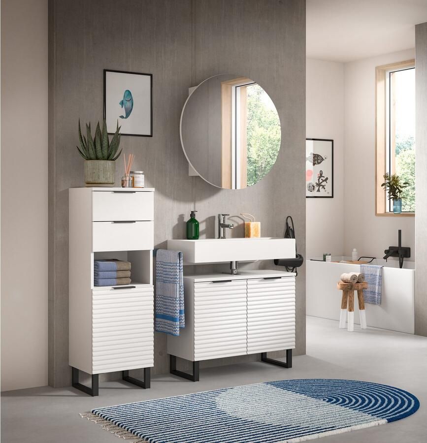 Welltime Badmeubelset Litica breedte 120 cm hoogwaardige groeffrezing metalen slede (3 stuks)