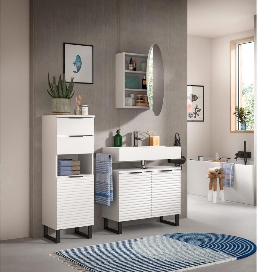 Welltime Badmeubelset Litica breedte 120 cm hoogwaardige groeffrezing metalen slede (3 stuks) - Foto 2