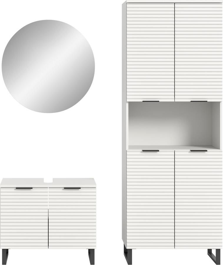 Welltime Badmeubelset Litica breedte 155 cm hoogwaardige groeffrezing metalen slede (3 stuks) - Foto 8