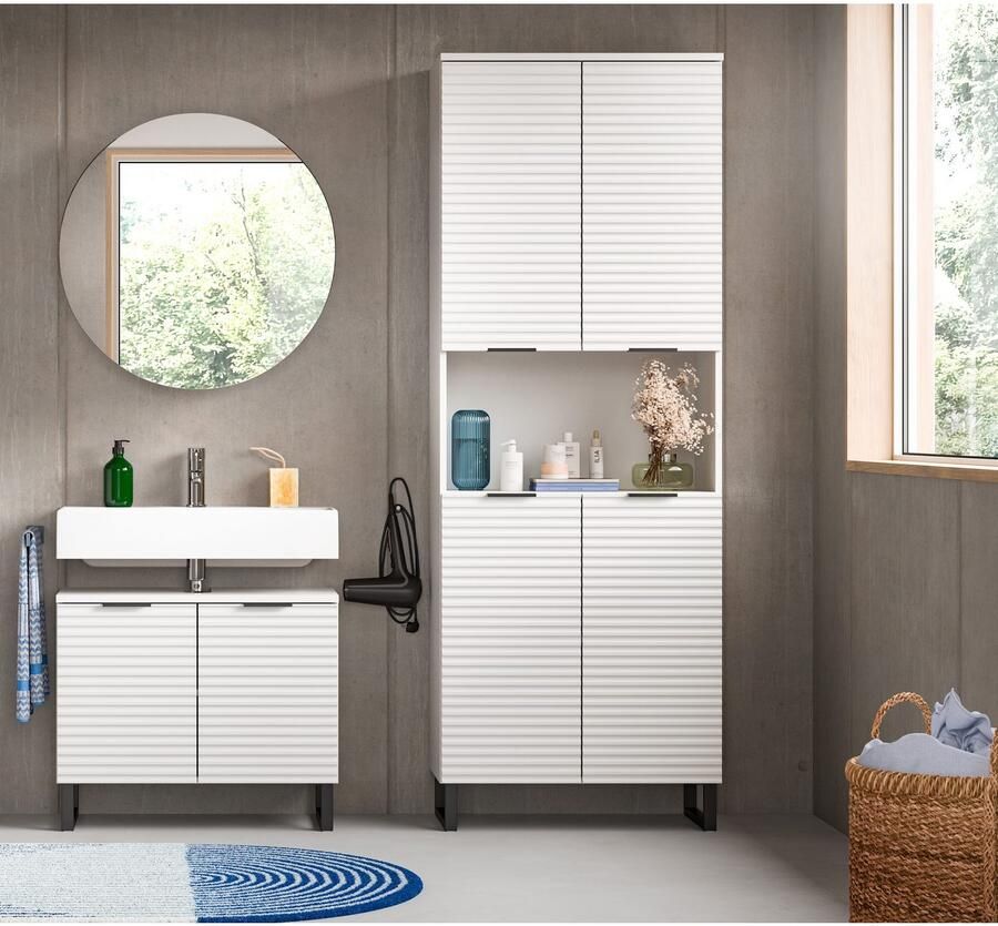 Welltime Badmeubelset Litica breedte 155 cm hoogwaardige groeffrezing metalen slede (3 stuks) - Foto 2