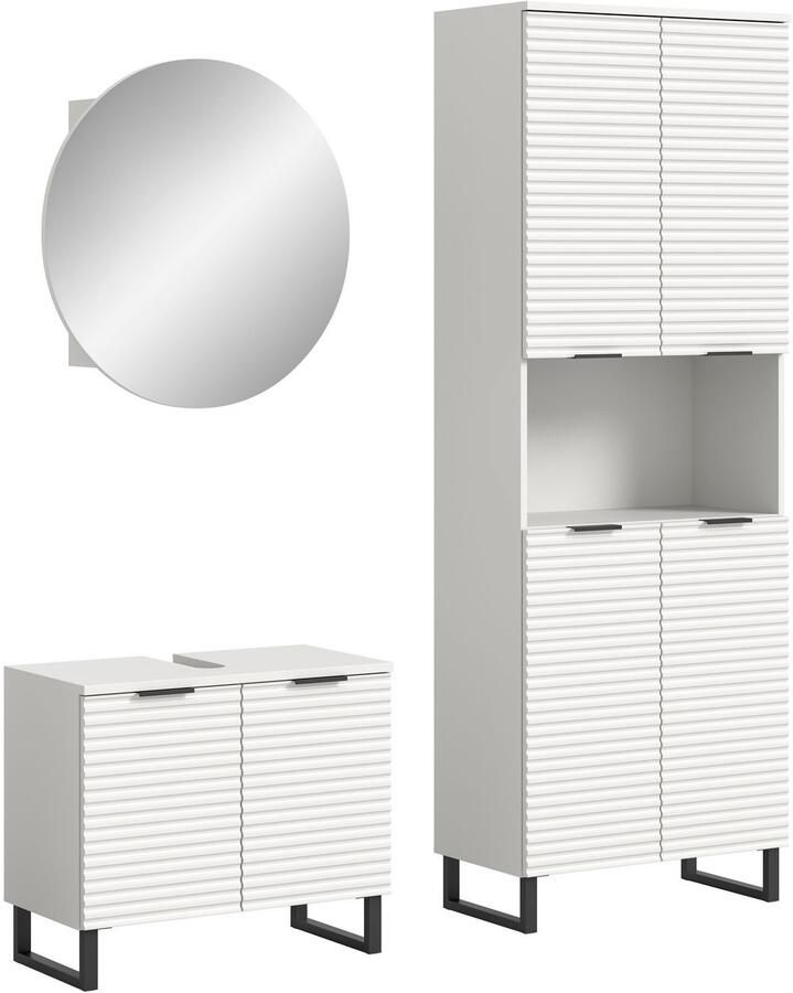 Welltime Badmeubelset Litica breedte 155 cm hoogwaardige groeffrezing metalen slede (3 stuks) - Foto 5