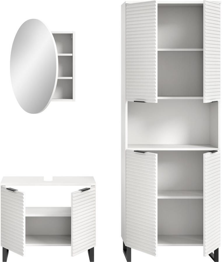 Welltime Badmeubelset Litica breedte 155 cm hoogwaardige groeffrezing metalen slede (3 stuks) - Foto 3