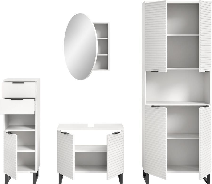 Welltime Badmeubelset Litica breedte 205 cm hoogwaardige groeffrezing metalen slede (4 stuks) - Foto 2