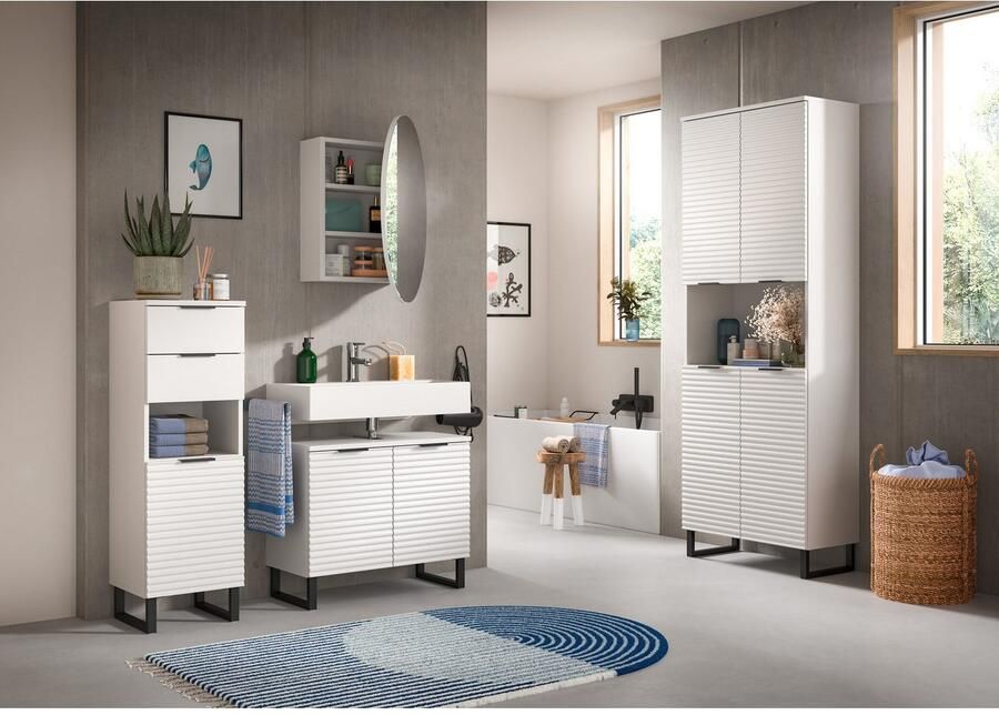 Welltime Badmeubelset Litica breedte 205 cm hoogwaardige groeffrezing metalen slede (4 stuks) - Foto 3