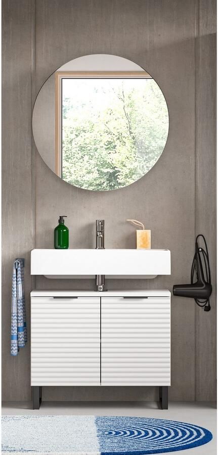 Welltime Badmeubelset Litica breedte 70 cm hoogwaardige groeffrezing metalen slede (2 stuks) - Foto 4