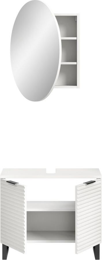 Welltime Badmeubelset Litica breedte 70 cm hoogwaardige groeffrezing metalen slede (2 stuks) - Foto 6