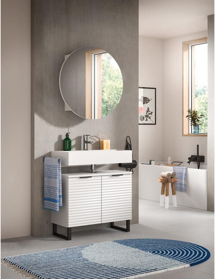 Welltime Badmeubelset Litica breedte 70 cm hoogwaardige groeffrezing metalen slede (2 stuks)