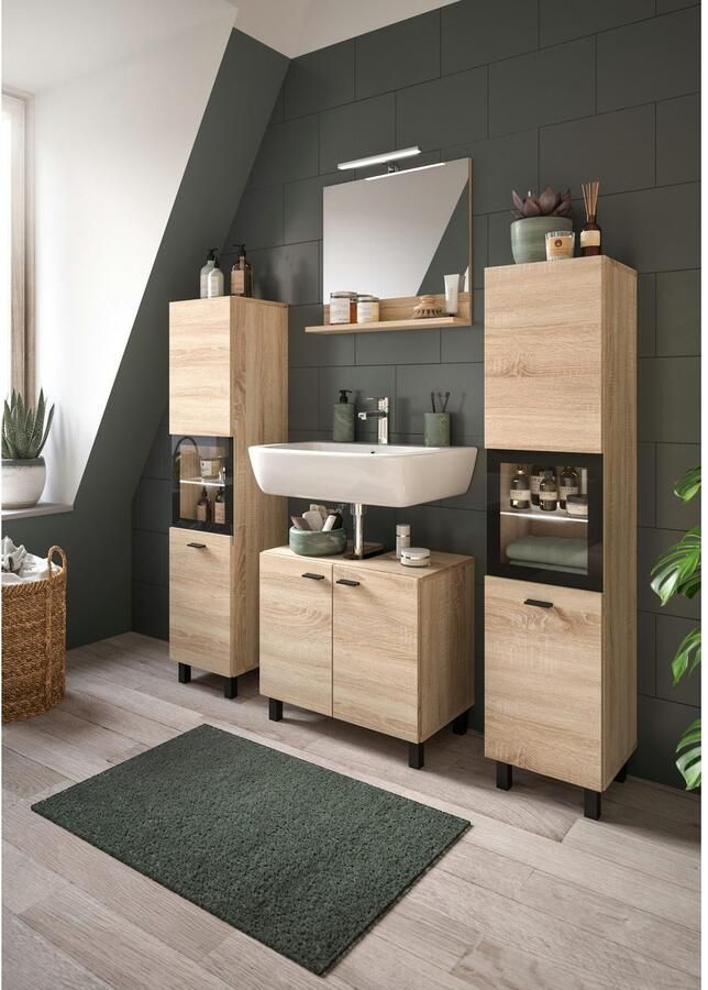 Welltime Badmeubelset Tampa breedte 137cm 4-delig Wastafelonderkast spiegel hoge kast (4 stuks) - Foto 8