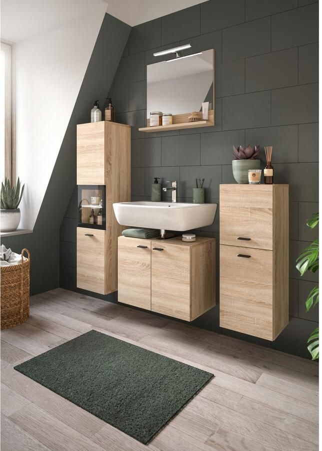 Welltime Badmeubelset Tampa breedte 137cm 4-delig Wastafelonderkast spiegel hoge kast midikast (4 stuks) - Foto 7