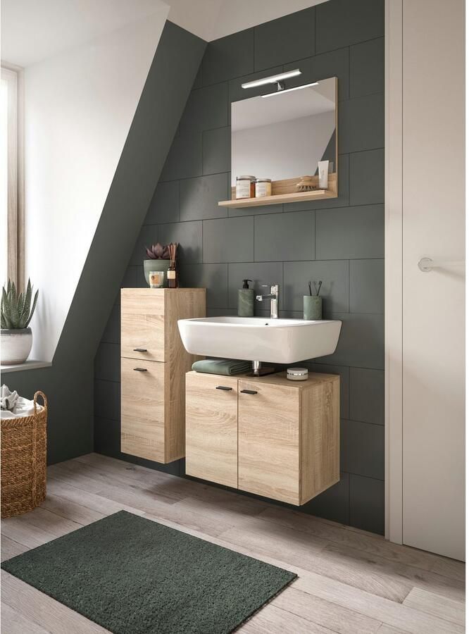 Welltime Badmeubelset Tampa breedte 102cm 3-delig Wastafelonderkast spiegel halfhoge kast (3 stuks) - Foto 8