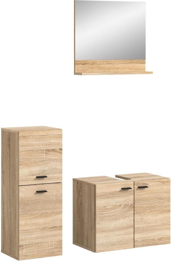 Welltime Badmeubelset Tampa breedte 102cm 3-delig Wastafelonderkast spiegel halfhoge kast (3 stuks) - Foto 4