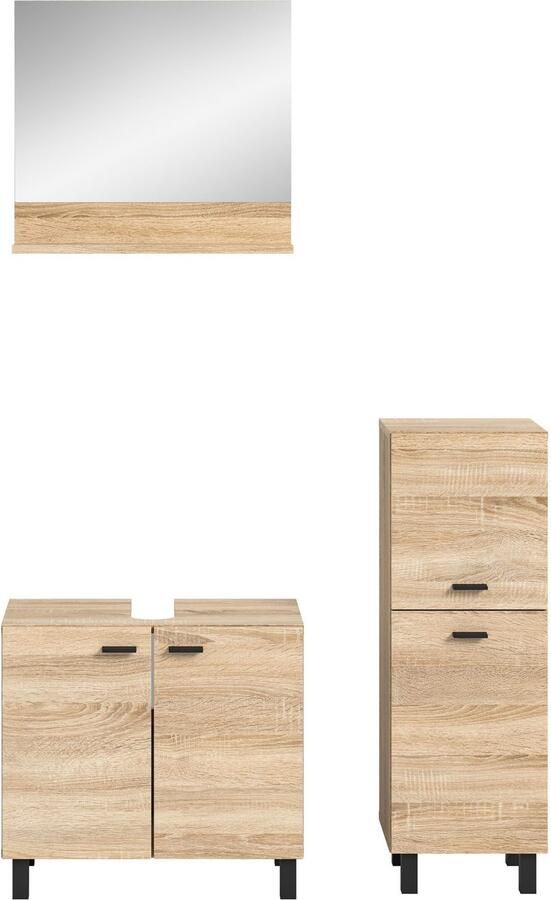 Welltime Badmeubelset Tampa breedte 102cm 3-delig Wastafelonderkast spiegel halfhoge kast (3 stuks) - Foto 7