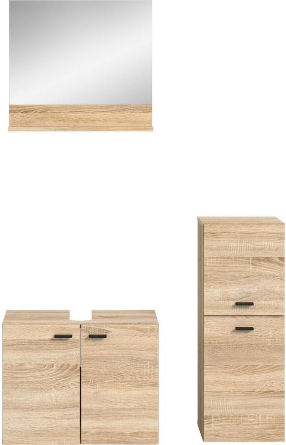 Welltime Badmeubelset Tampa breedte 102cm 3-delig Wastafelonderkast spiegel halfhoge kast (3 stuks) - Foto 5