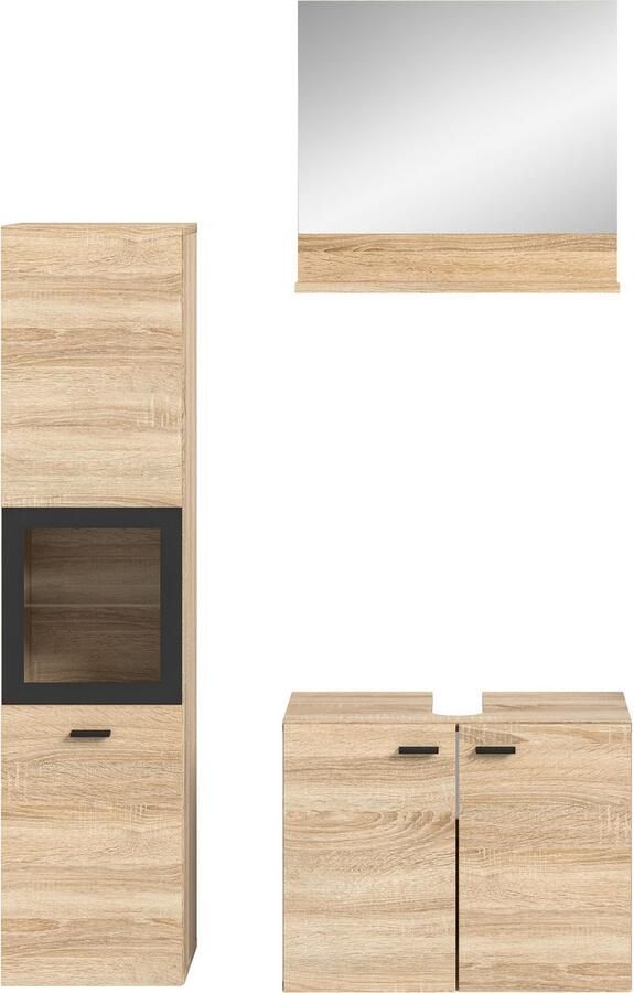 Welltime Badmeubelset Tampa breedte 102cm 3-delig Wastafelonderkast spiegel hoge kast (3 stuks) - Foto 5