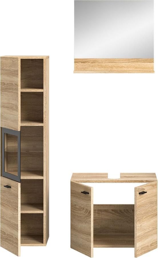 Welltime Badmeubelset Tampa breedte 102cm 3-delig Wastafelonderkast spiegel hoge kast (3 stuks) - Foto 6