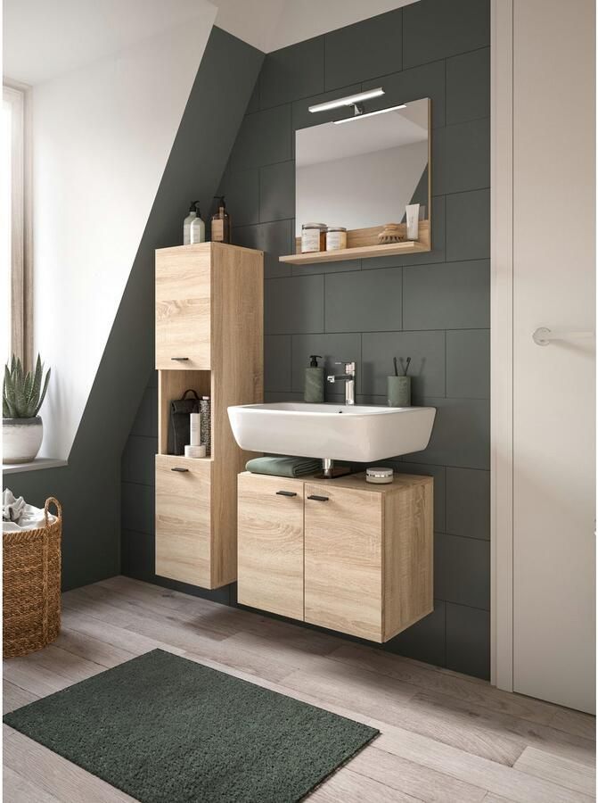 Welltime Badmeubelset Tampa breedte 102cm 3-delig Wastafelonderkast spiegel hoge kast (3 stuks) - Foto 8